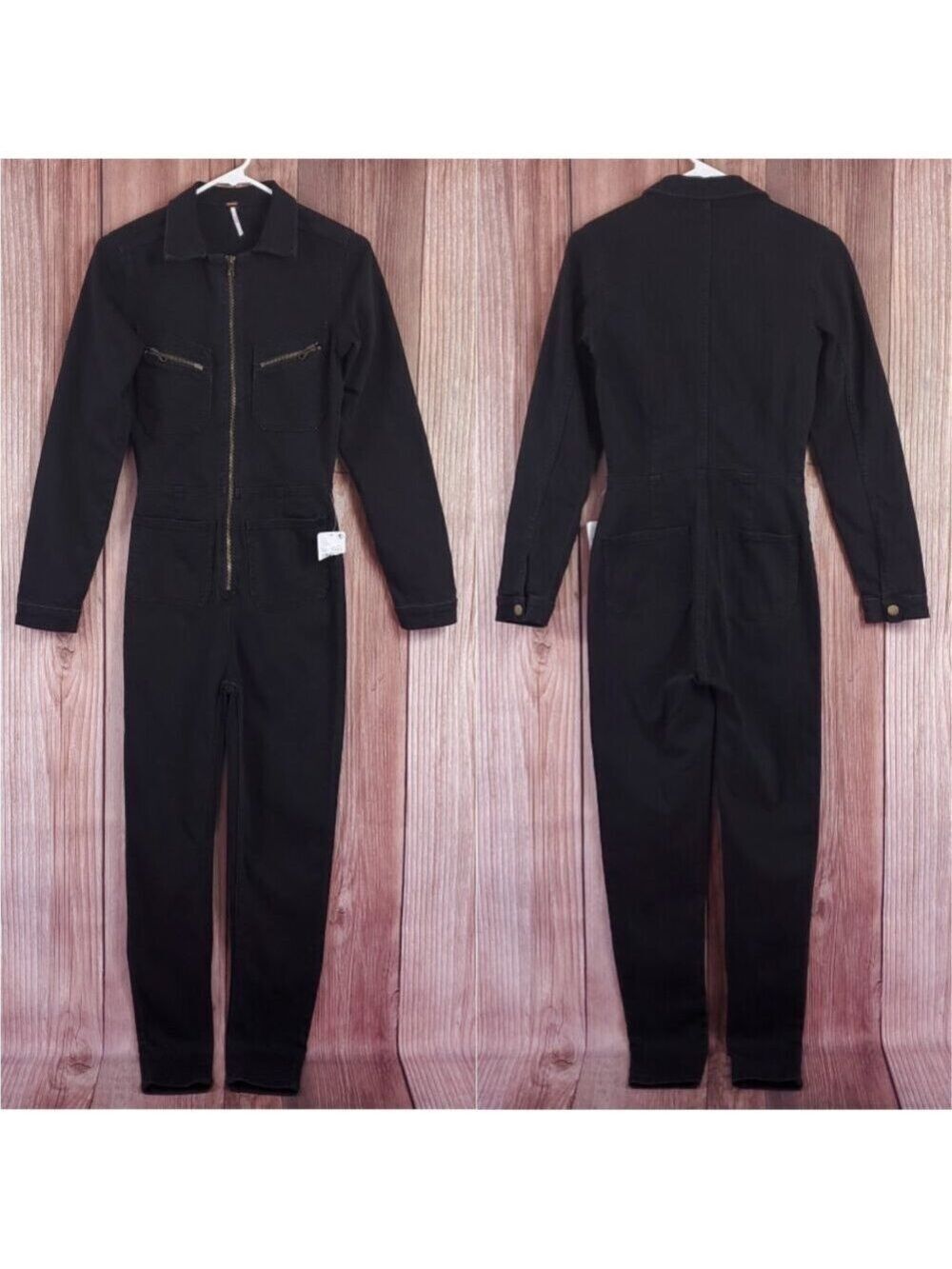 NWT Free People Lennox Jumpsuit Womens Size XS Black Denim Skinny Fit One Piece